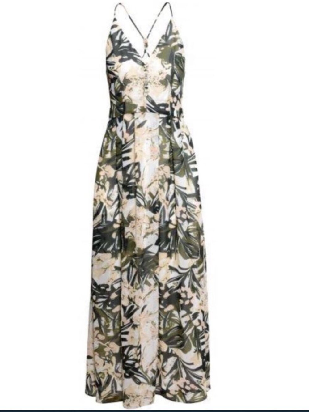 Vintage 2014 H&M Tropical Palm Leaf V-Neck Maxi Dress 12